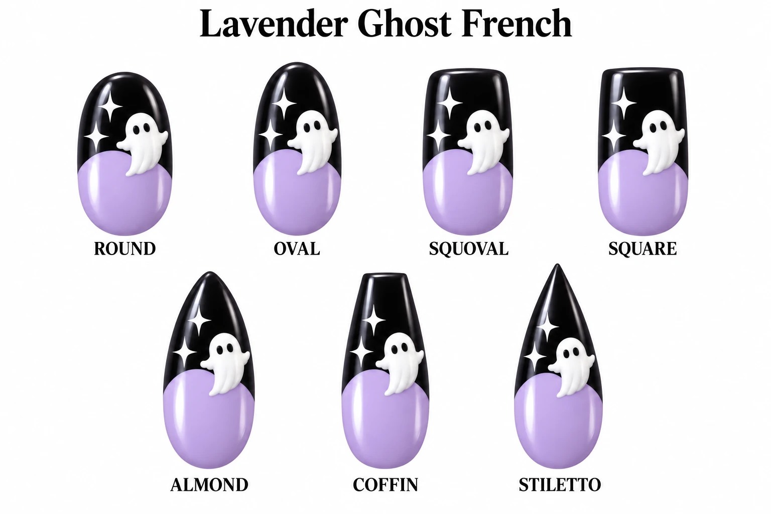 Lavender Ghost French in seven nail shapes
