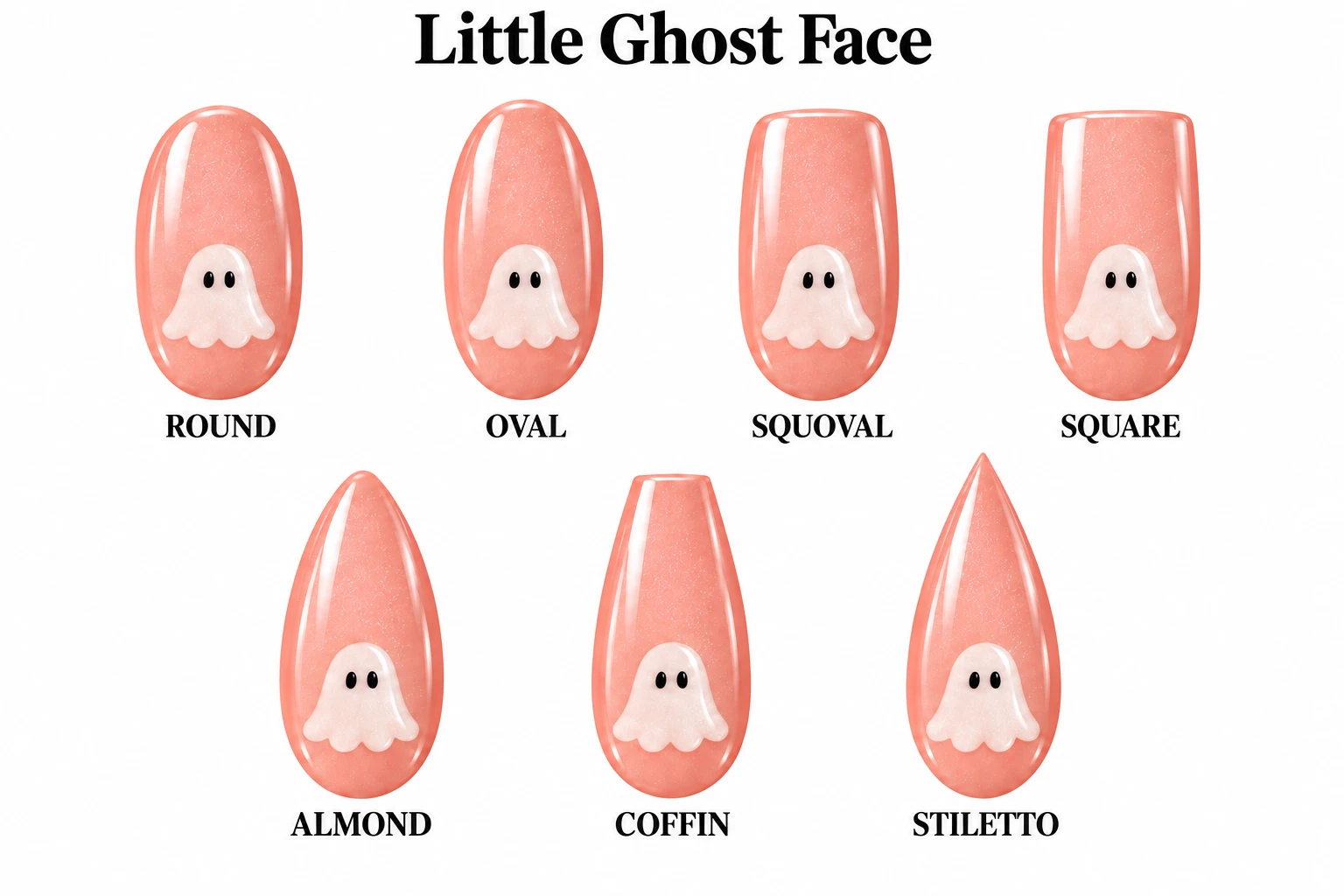 Little Ghost Face in seven nail shapes