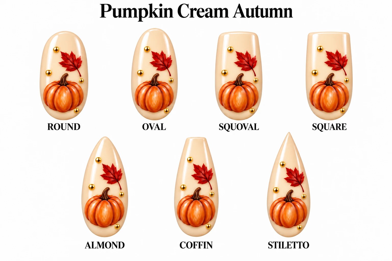 Pumpkin Cream Autumn in seven nail shapes