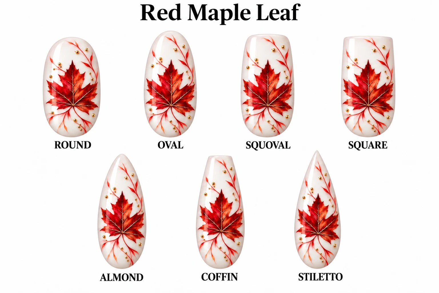 Red Maple Leaf in seven nail shapes