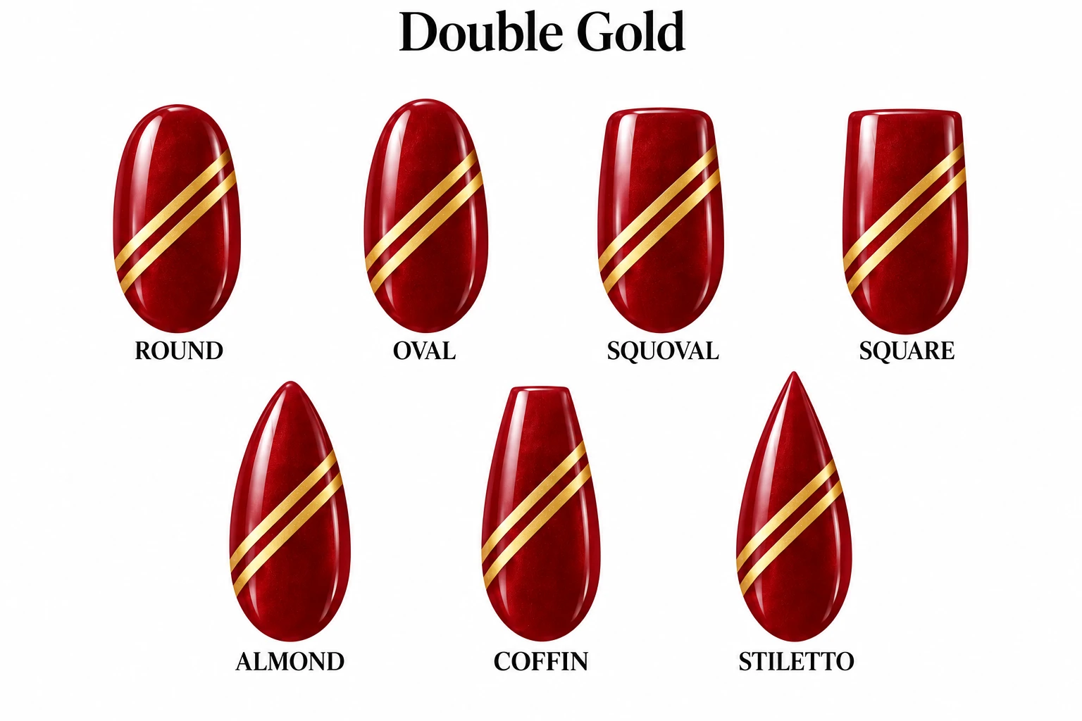 Double Gold in seven nail shapes