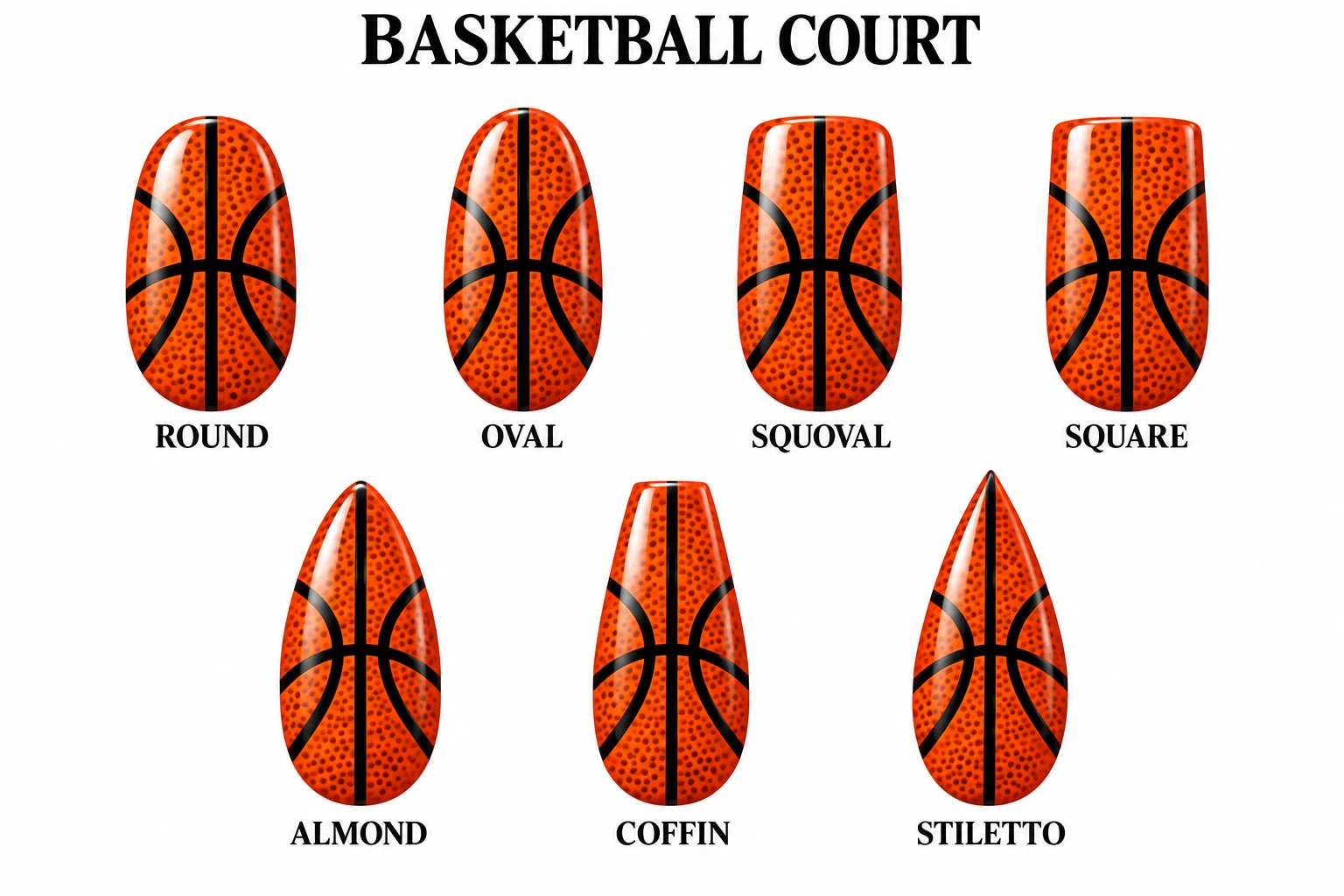 Basketball Court in seven nail shapes